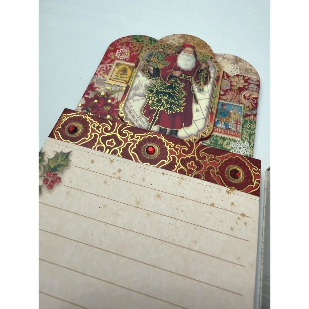 Punch Studio Christmas Notepad Set Red Gold Victorian Santa